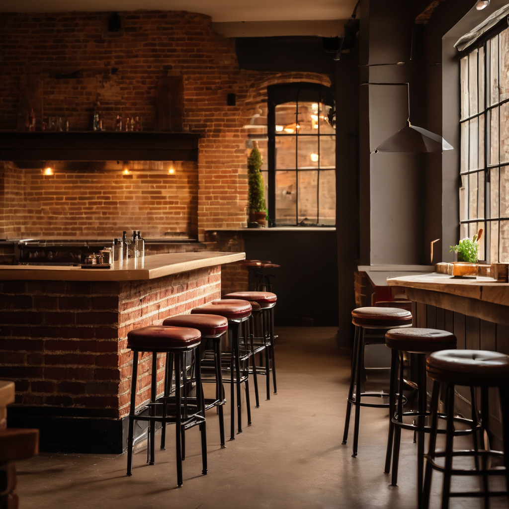 Warm neighborhood pizzeria interior with counter seating and a glimpse of the oven